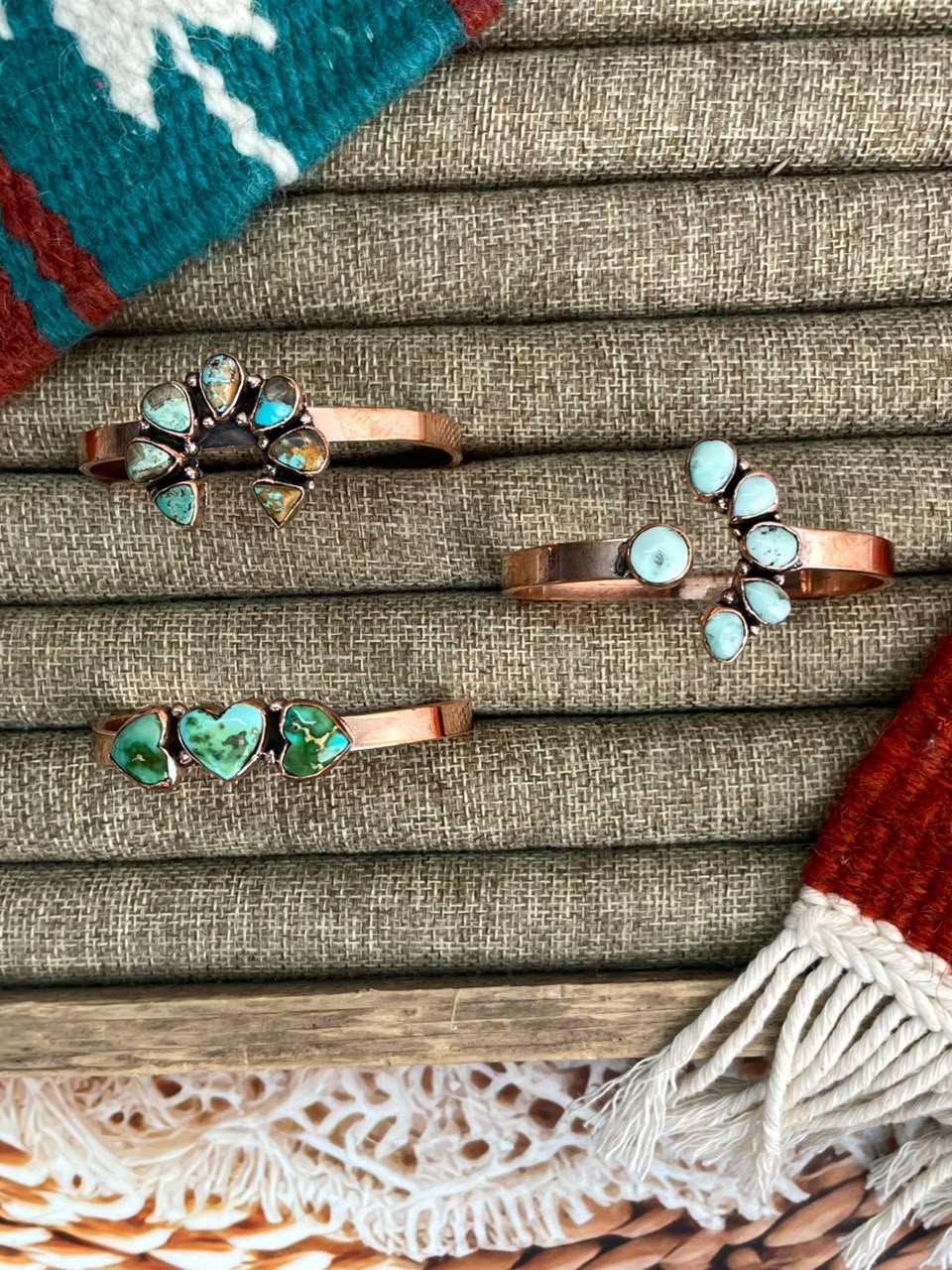 Handmade Royston, Paloma and Sonoran Mountain Turquoise Copper Collection: Cuff Bracelet Signed Nizhoni