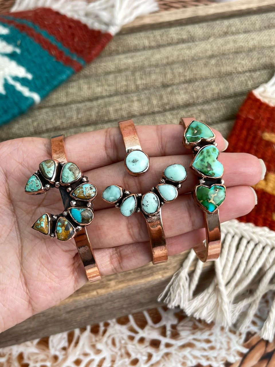 Handmade Royston, Paloma and Sonoran Mountain Turquoise Copper Collection: Cuff Bracelet Signed Nizhoni