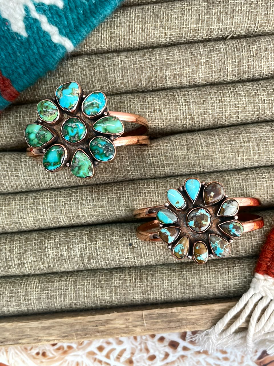 Handmade Sonoran Mountain and Royston Turquoise Copper Collection: Cuff Bracelet Signed Nizhoni