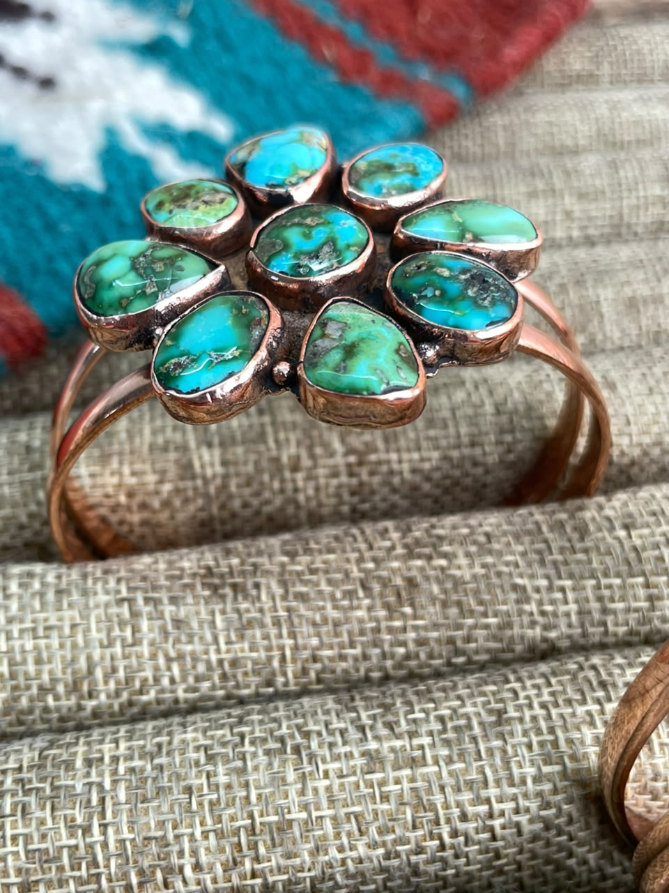 Handmade Sonoran Mountain and Royston Turquoise Copper Collection: Cuff Bracelet Signed Nizhoni