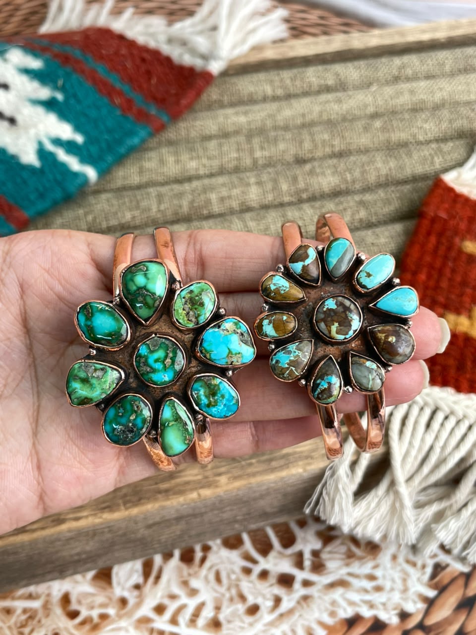 Handmade Sonoran Mountain and Royston Turquoise Copper Collection: Cuff Bracelet Signed Nizhoni