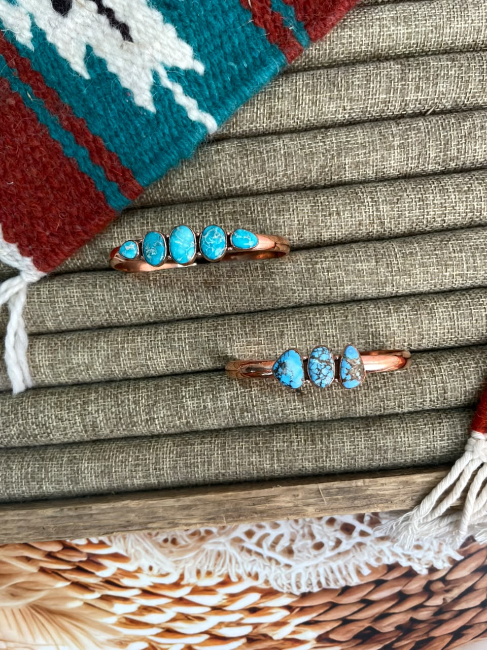 Handmade Golden Hills and  White Water Turquoise Copper Collection: Cuff Bracelet Signed Nizhoni