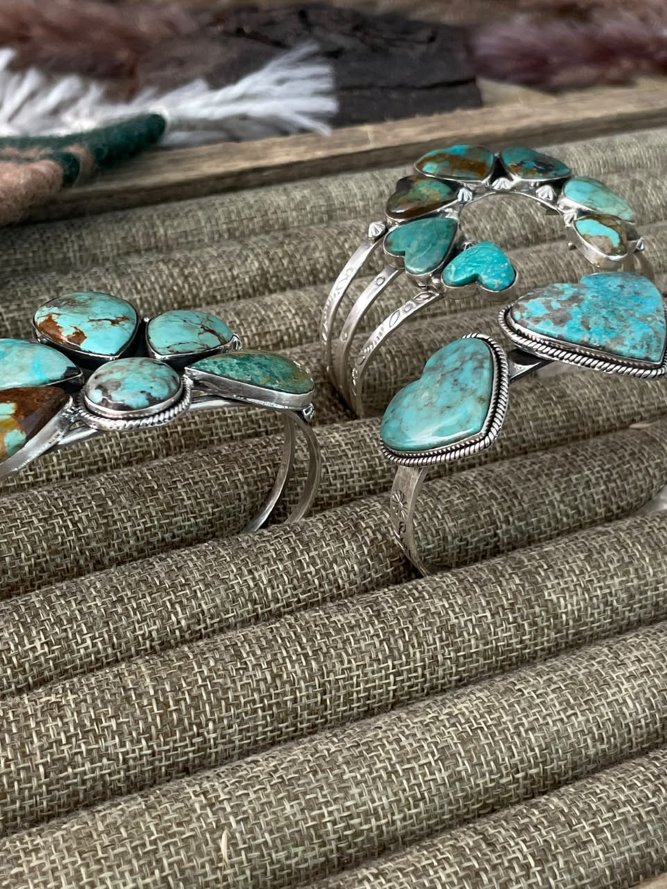 Handmade Sterling Silver Manassa Turquoise Cuff Bracelet Signed Nizhoni