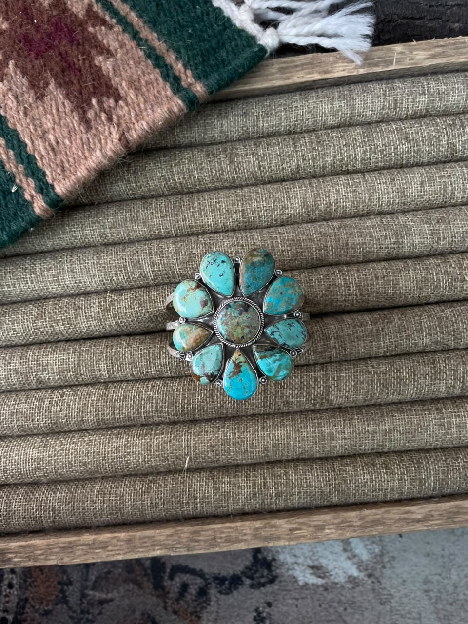 Handmade Sterling Silver Manassa Turquoise Cuff Bracelet Signed Nizhoni