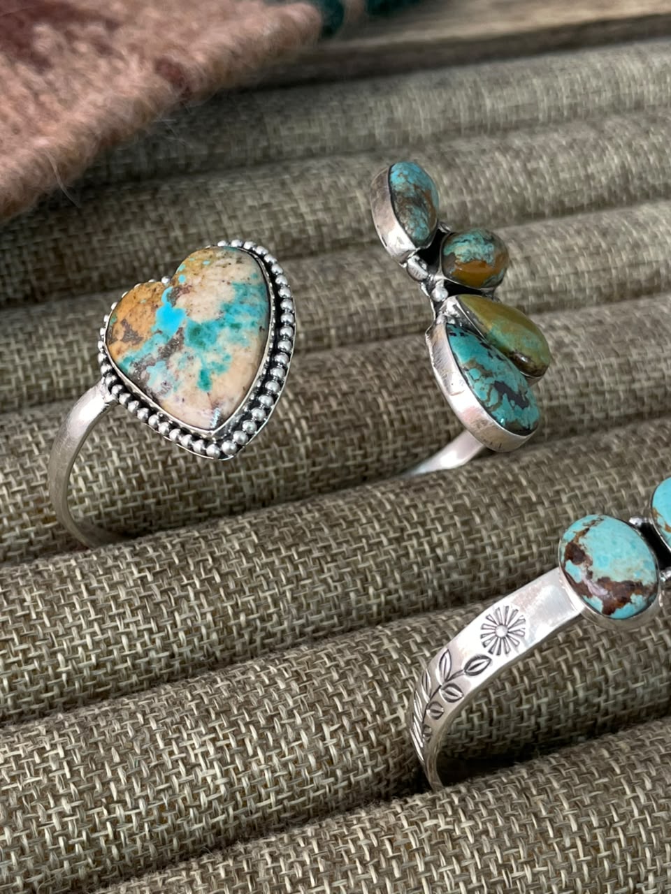 Handmade Sterling Silver Manassa Turquoise Cuff Bracelet Signed Nizhoni