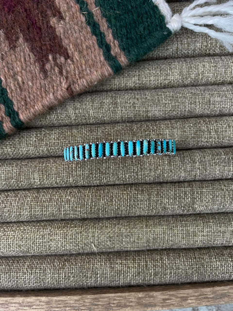 Handmade Sterling Silver Kingman Turquoise Cuff Bracelet Signed Nizhoni