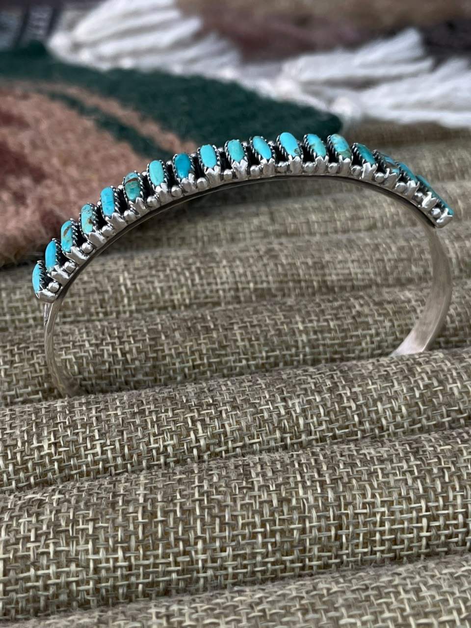 Handmade Sterling Silver Kingman Turquoise Cuff Bracelet Signed Nizhoni