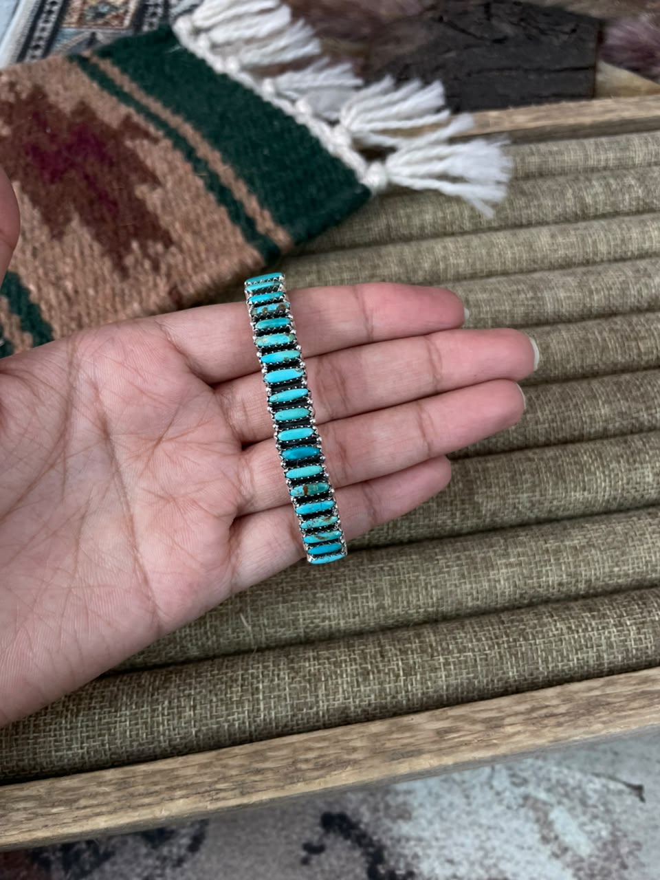 Handmade Sterling Silver Kingman Turquoise Cuff Bracelet Signed Nizhoni