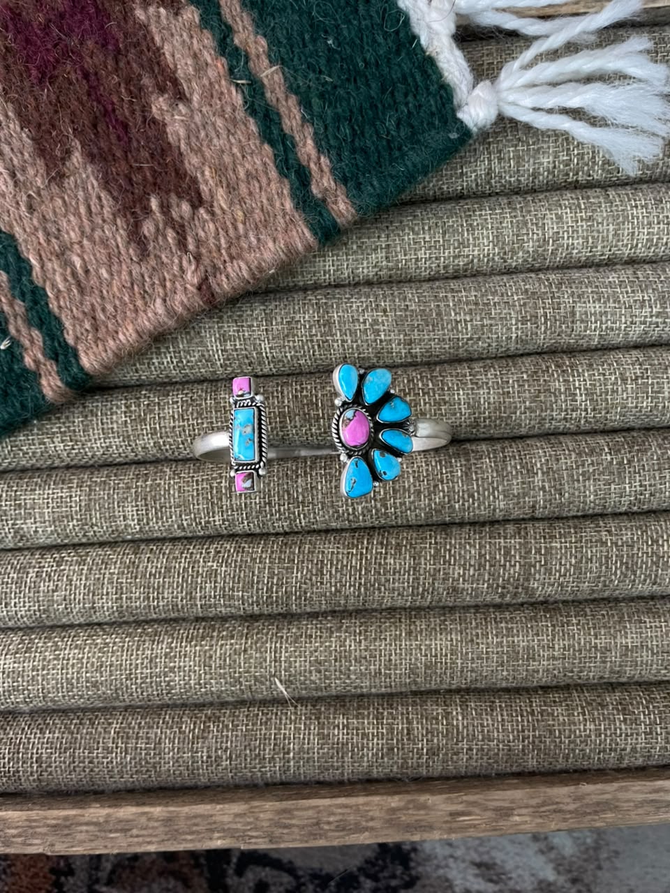 Handmade Sterling Silver Cotton Candy with Sierra Bella Turquoise Cuff Bracelet Signed Nizhoni