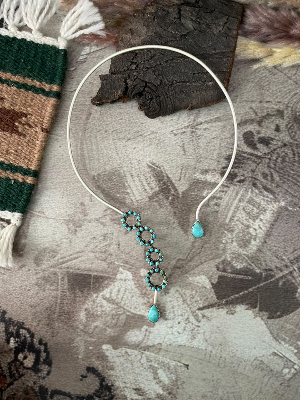 Handmade Sterling Silver Kingman Turquoise Necklace Signed Nizhoni