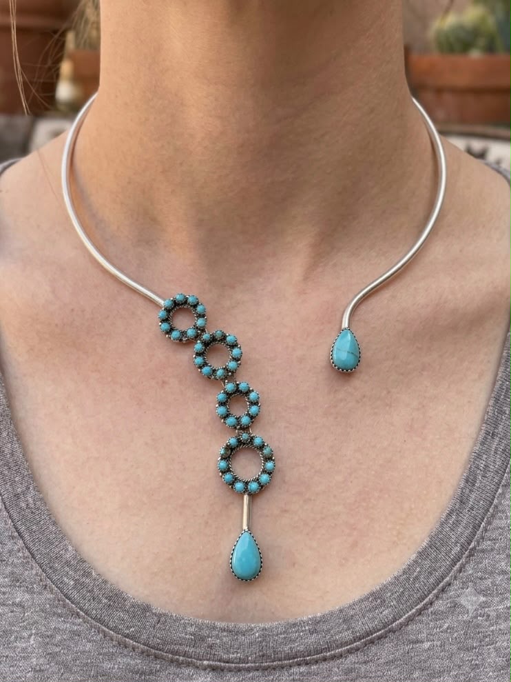 Handmade Sterling Silver Kingman Turquoise Necklace Signed Nizhoni