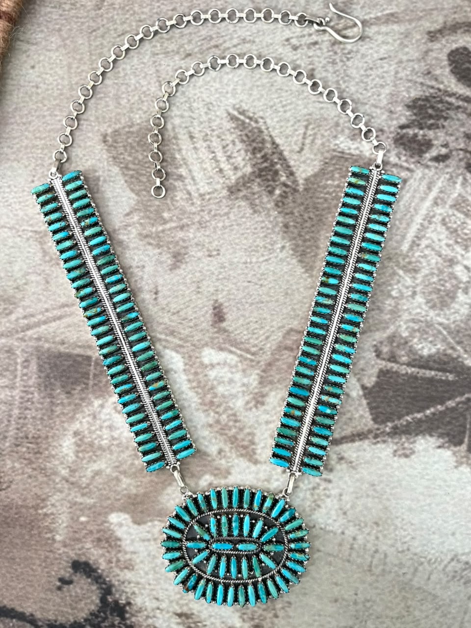 Handmade Sterling Silver Kingman Turquoise Necklace Signed Nizhoni
