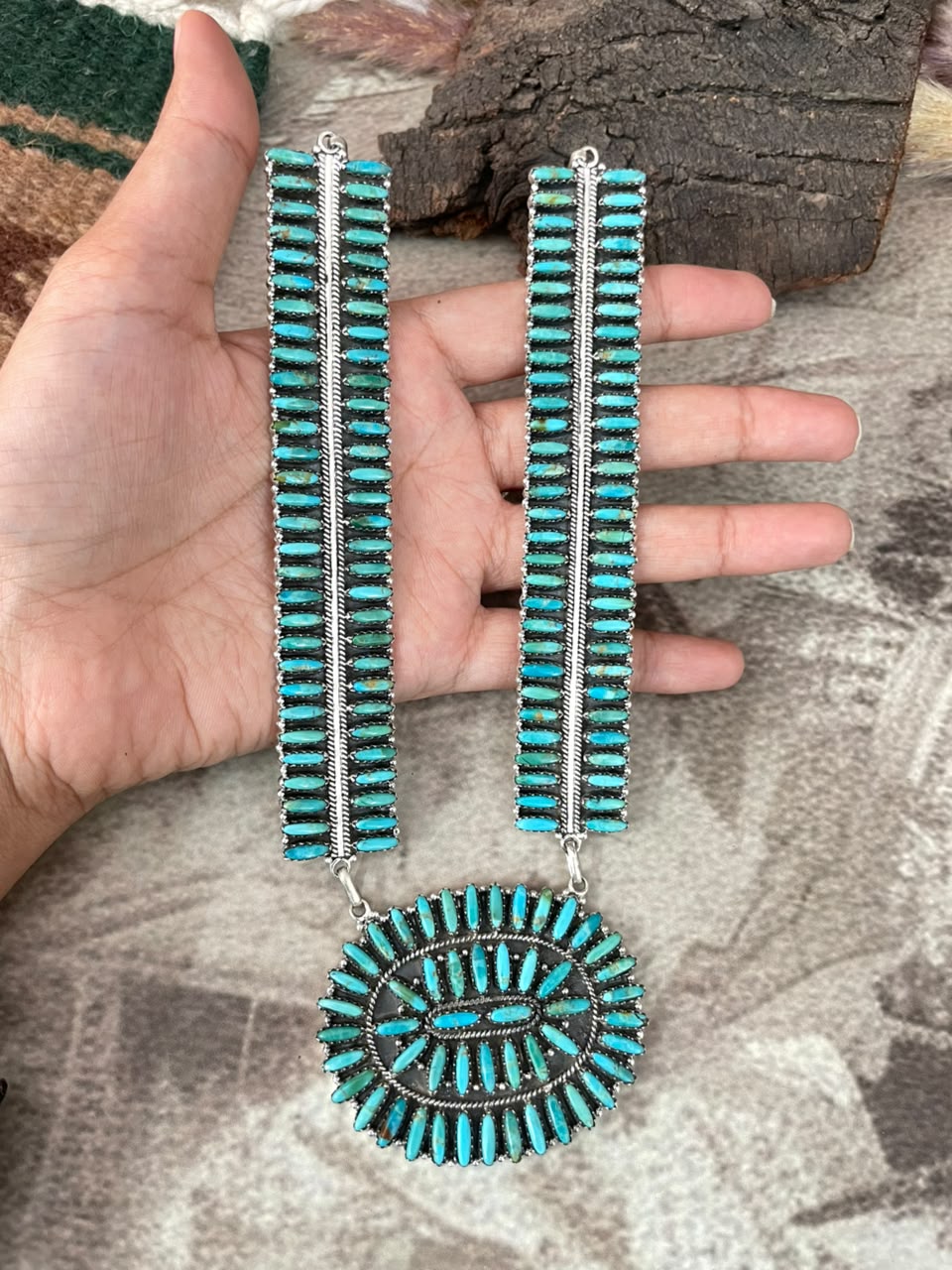 Handmade Sterling Silver Kingman Turquoise Necklace Signed Nizhoni