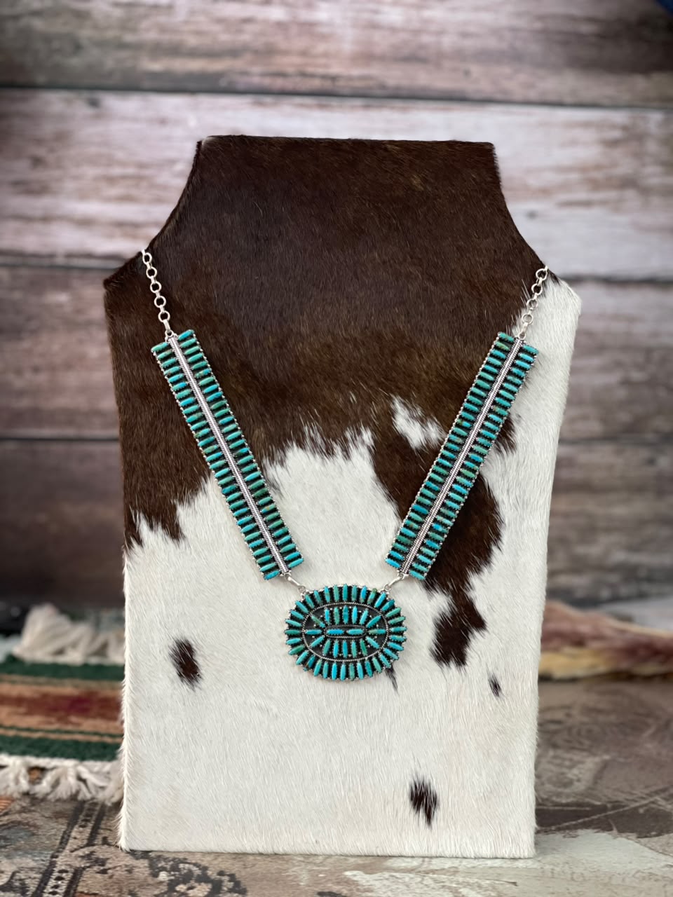 Handmade Sterling Silver Kingman Turquoise Necklace Signed Nizhoni