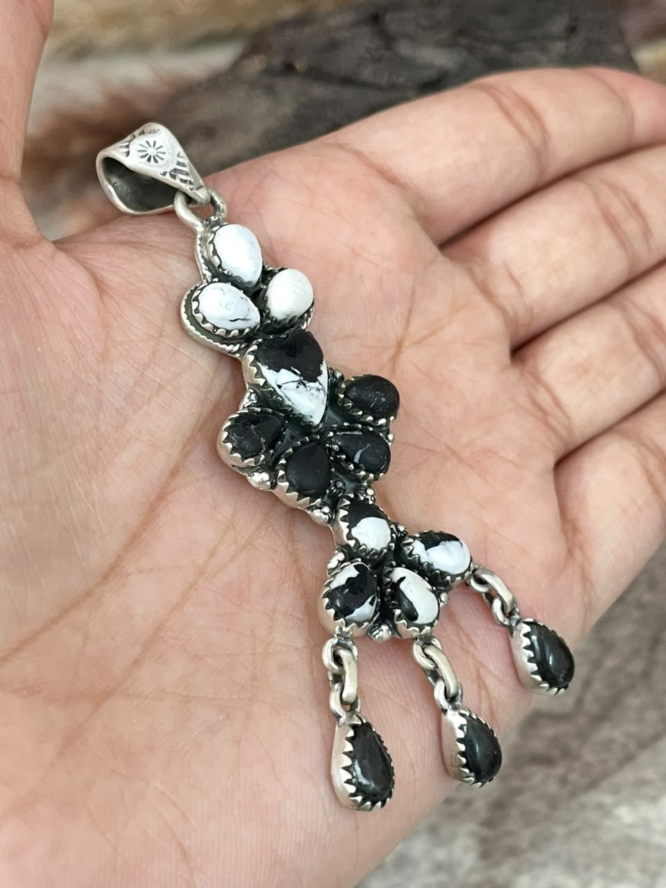 Handmade Sterling Silver White Buffalo Pendant Signed Nizhoni