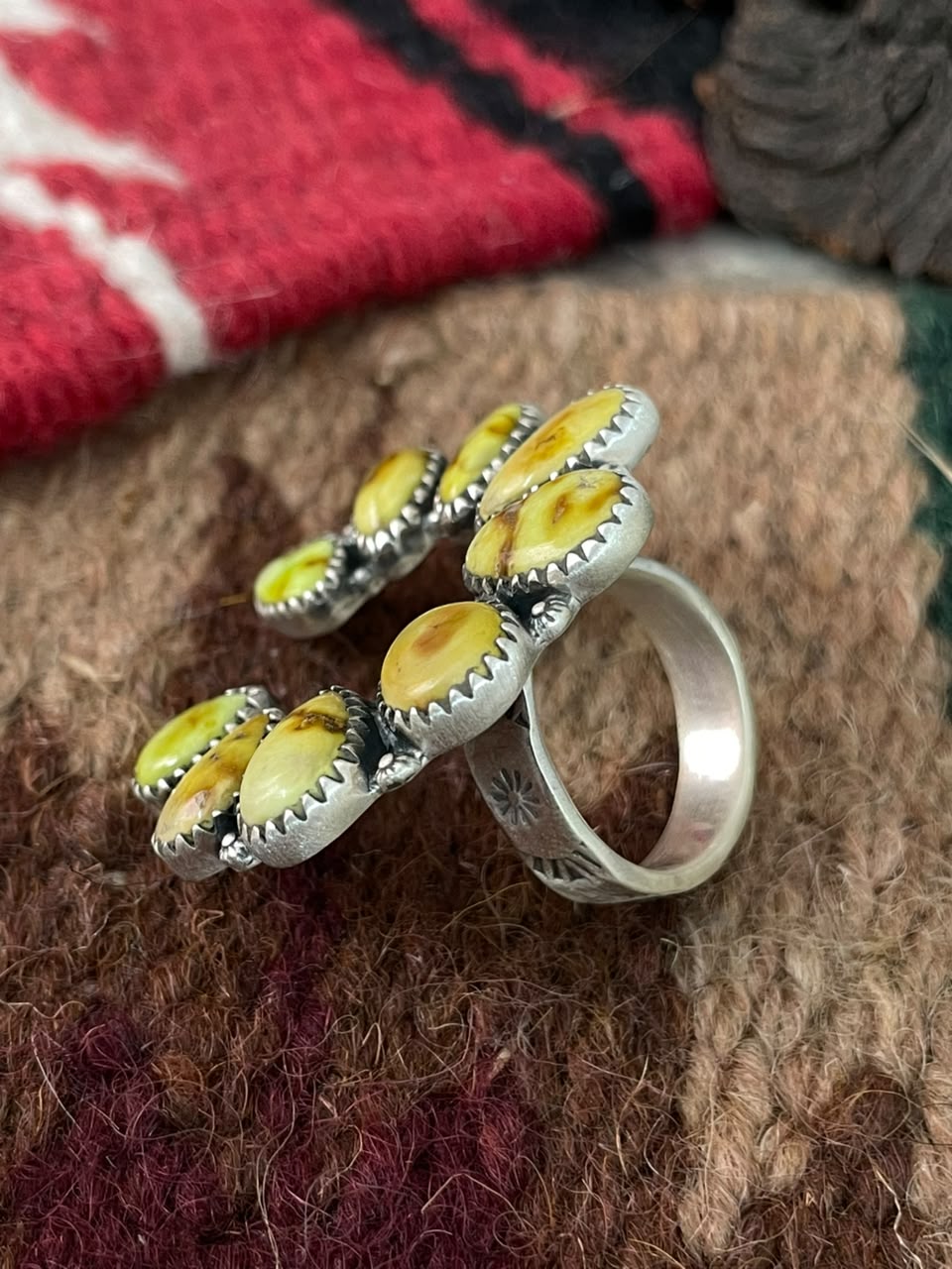 Handmade Sterling Silver Palomino Turquoise Naja Adjustable Ring Signed Nizhoni