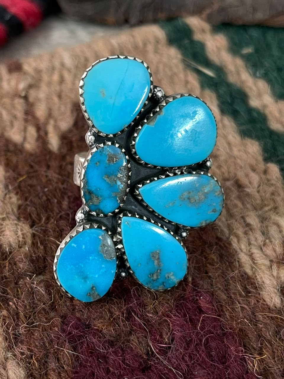 Handmade Sterling Silver Blue Kingman Turquoise Adjustable Ring Signed Nizhoni