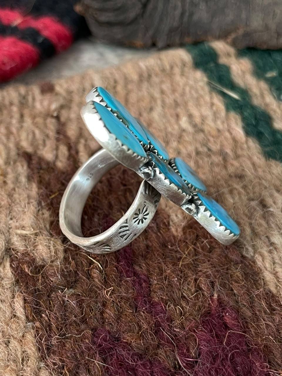 Handmade Sterling Silver Blue Kingman Turquoise Adjustable Ring Signed Nizhoni