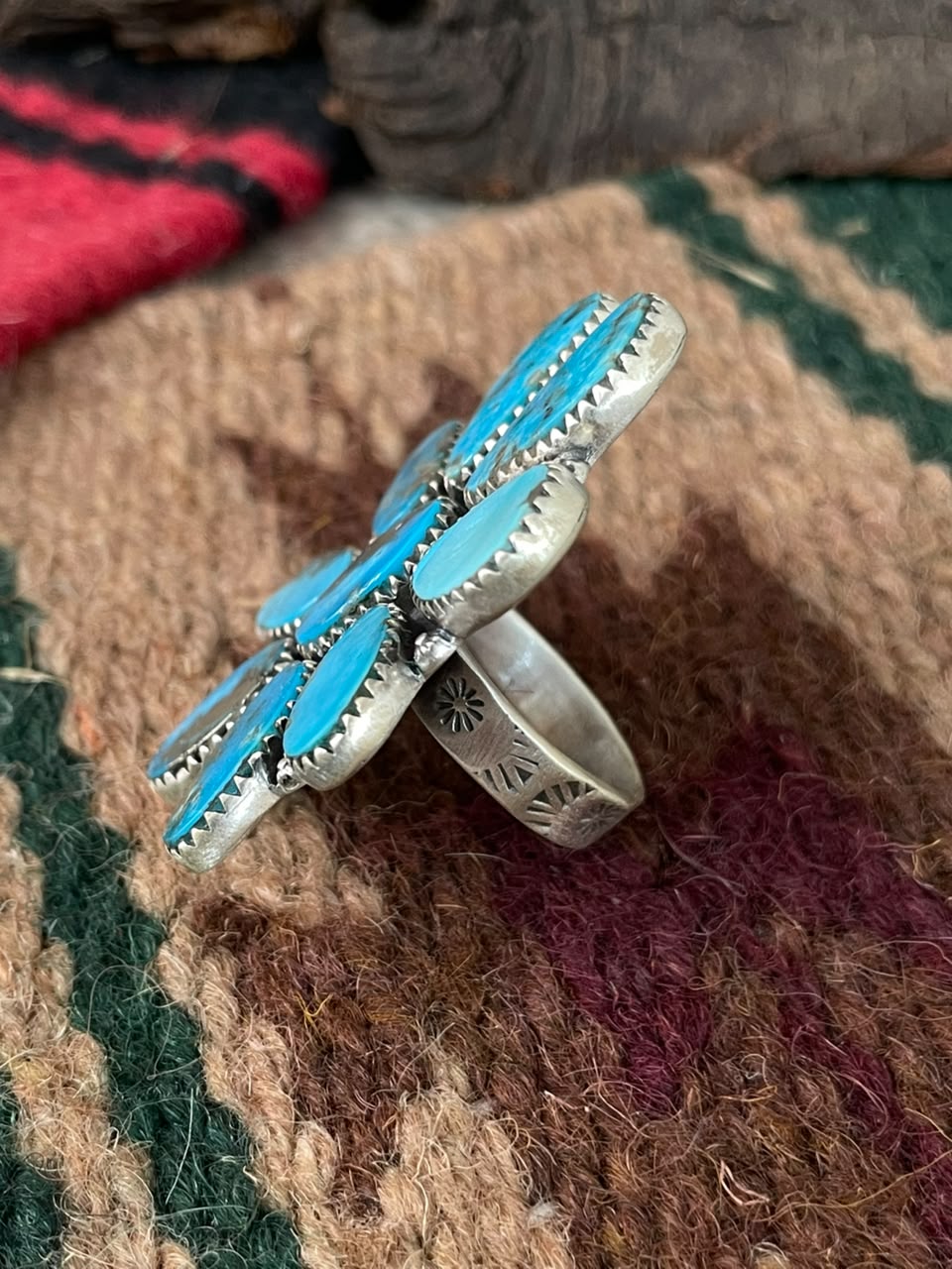 Handmade Sterling Silver Blue Kingman Turquoise Adjustable Ring Signed Nizhoni