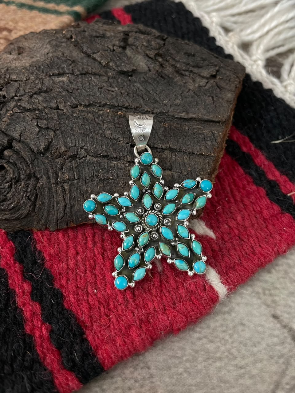 Handmade Sterling Silver Kingman Turquoise Star Pendant Signed Nizhoni