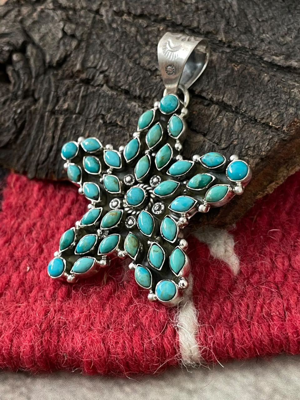 Handmade Sterling Silver Kingman Turquoise Star Pendant Signed Nizhoni