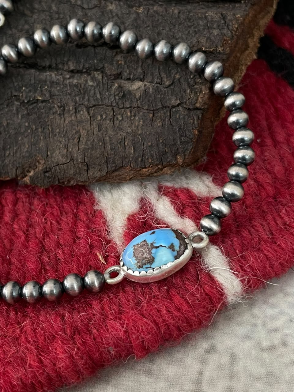 Handmade Sterling Silver Golden Hills and Sierra Bella Turquoise Stretchy Beaded Bracelet Signed Nizhoni