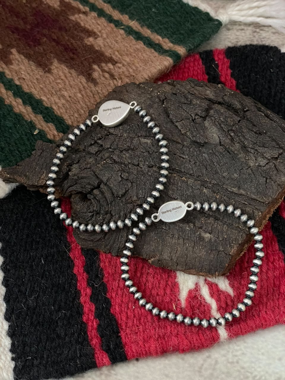 Handmade Sterling Silver Golden Hills and Sierra Bella Turquoise Stretchy Beaded Bracelet Signed Nizhoni