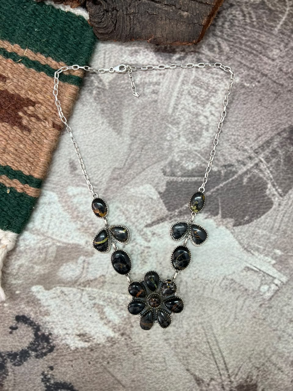 Handmade Sterling Silver Blackjack Turquoise Necklace Signed Nizhoni