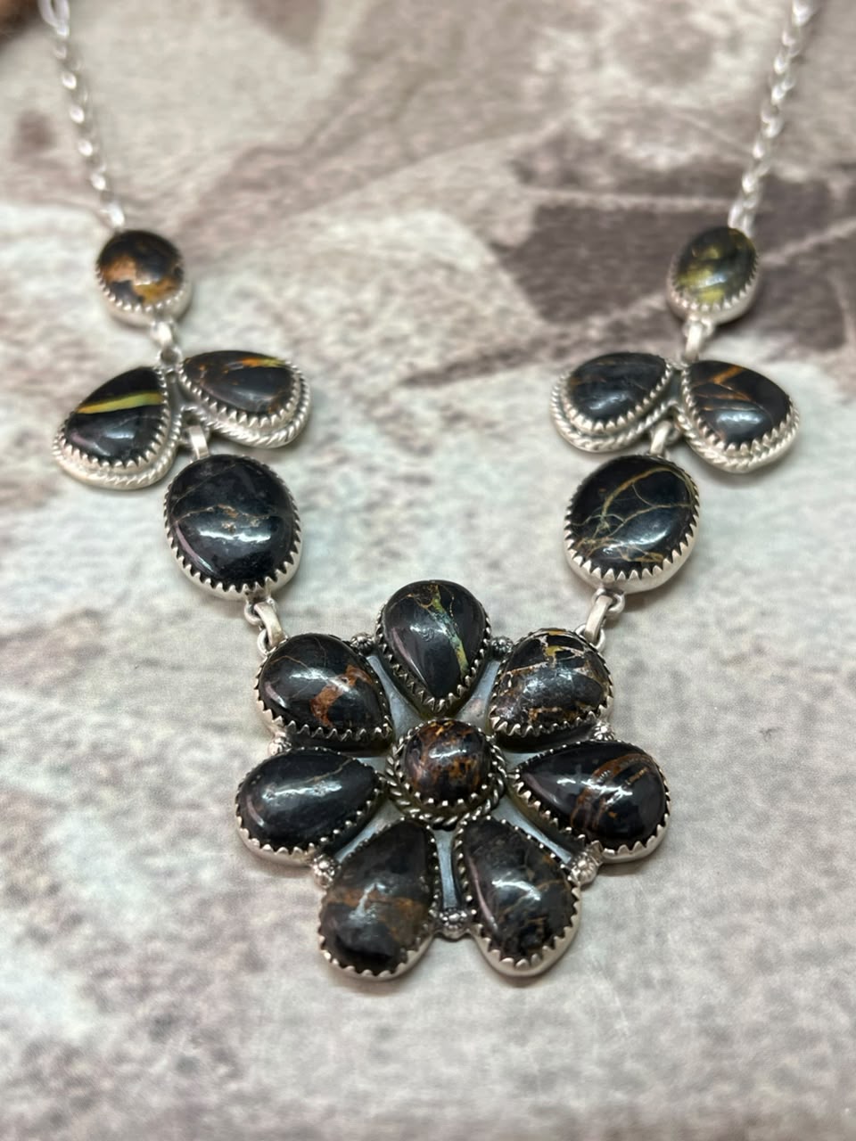 Handmade Sterling Silver Blackjack Turquoise Necklace Signed Nizhoni