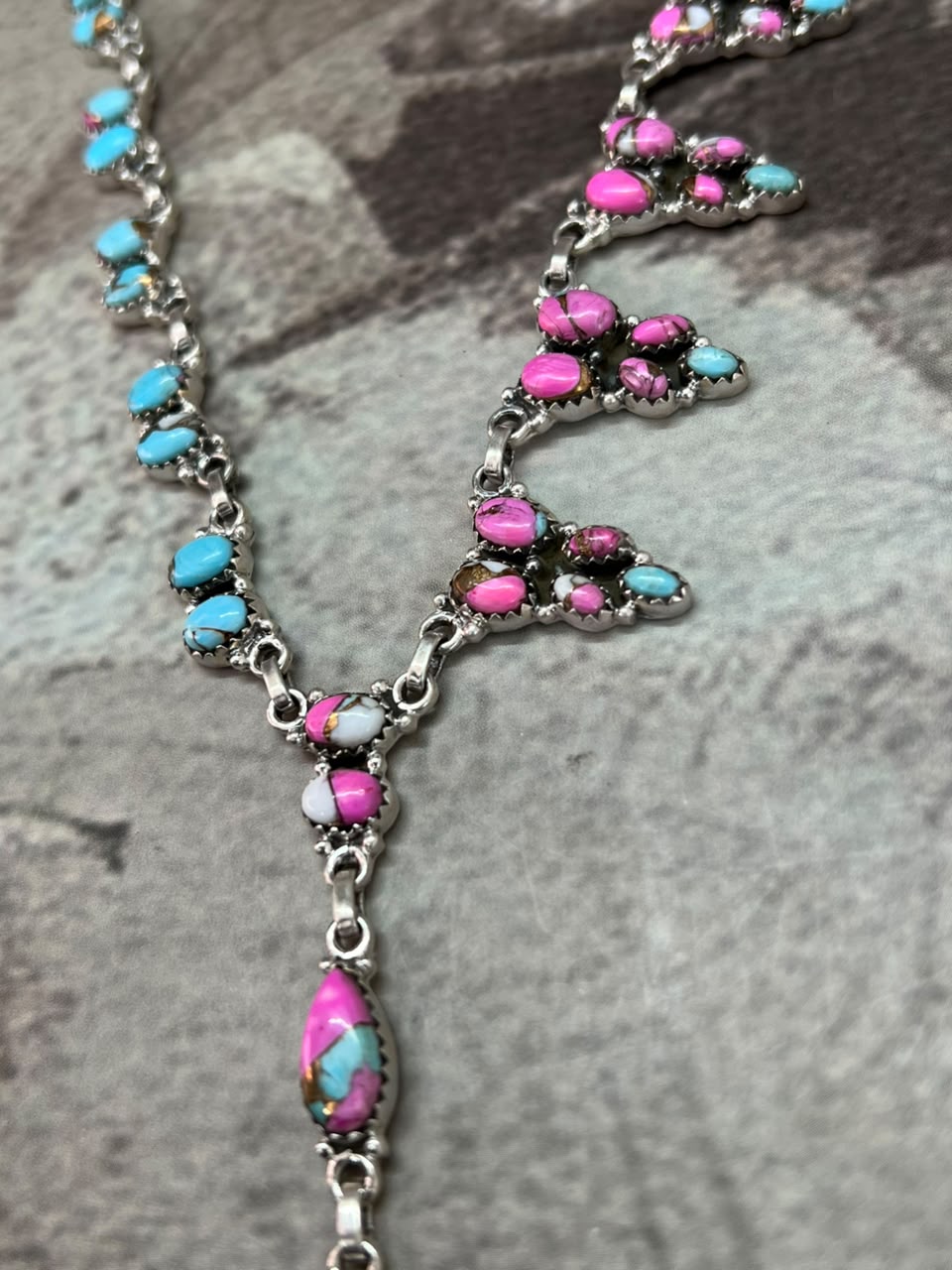 Handmade Sterling Silver Cotton Candy 'Y Shaped' Necklace Signed Nizhoni