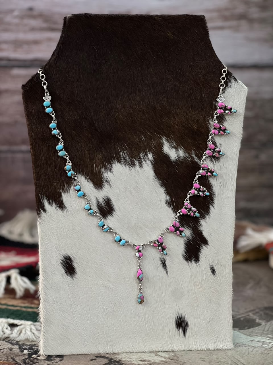 Handmade Sterling Silver Cotton Candy 'Y Shaped' Necklace Signed Nizhoni
