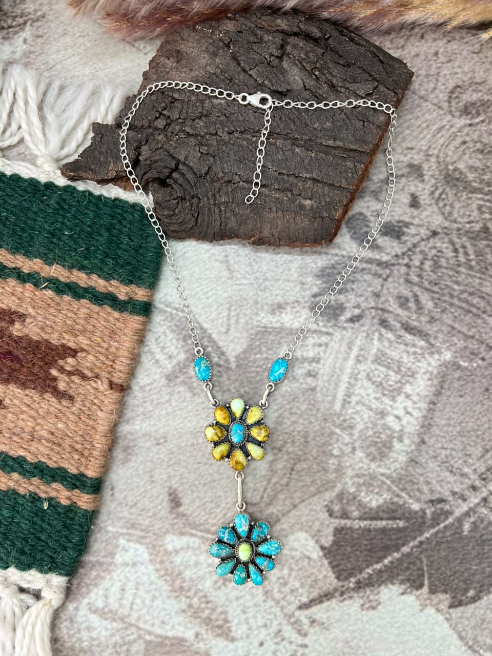 Handmade Sterling Silver Palomino with White Water Turquoise Necklace Signed Nizhoni