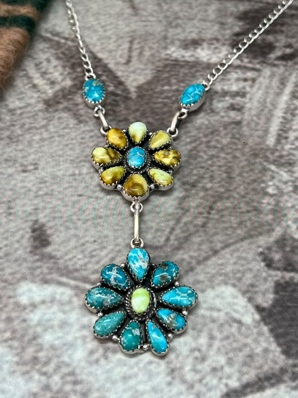 Handmade Sterling Silver Palomino with White Water Turquoise Necklace Signed Nizhoni