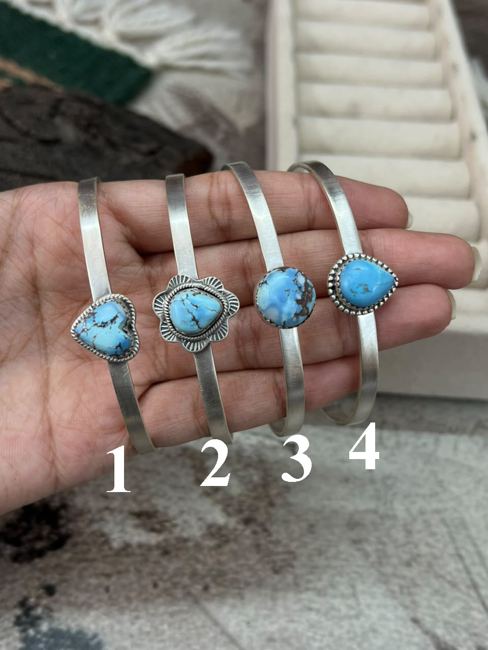 Handmade Sterling Silver Golden Hills Turquoise Cuff Bracelet Signed Nizhoni
