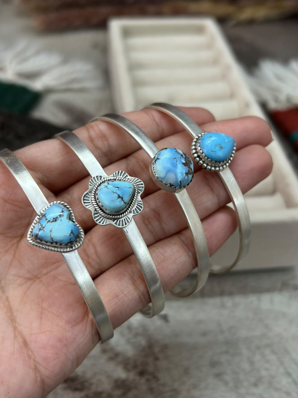 Handmade Sterling Silver Golden Hills Turquoise Cuff Bracelet Signed Nizhoni