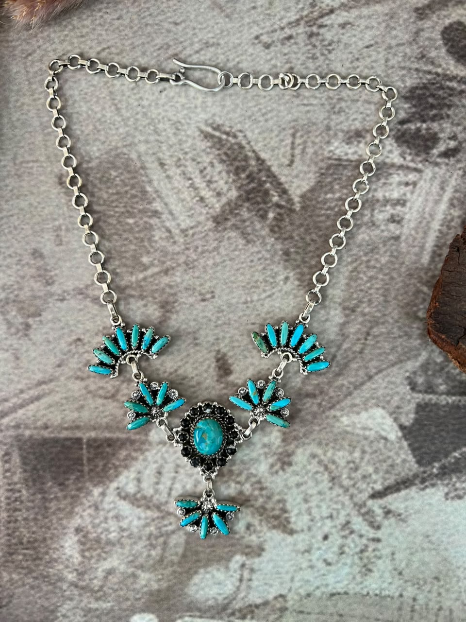 Handmade Sterling Silver Kingman Turquoise with White Buffalo Choker Necklace Signed Nizhoni
