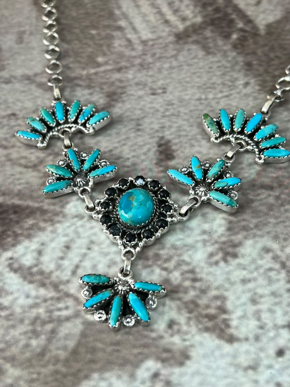 Handmade Sterling Silver Kingman Turquoise with White Buffalo Choker Necklace Signed Nizhoni