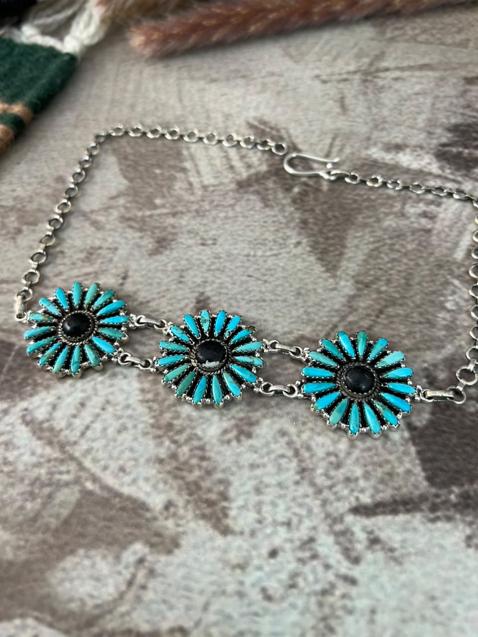 Handmade Sterling Silver Kingman Turquoise with White Buffalo Choker Necklace Signed Nizhoni