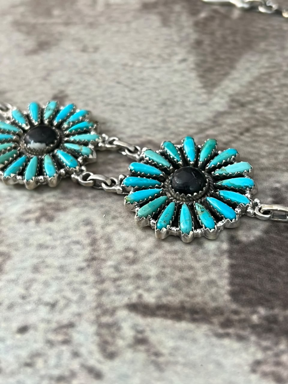 Handmade Sterling Silver Kingman Turquoise with White Buffalo Choker Necklace Signed Nizhoni