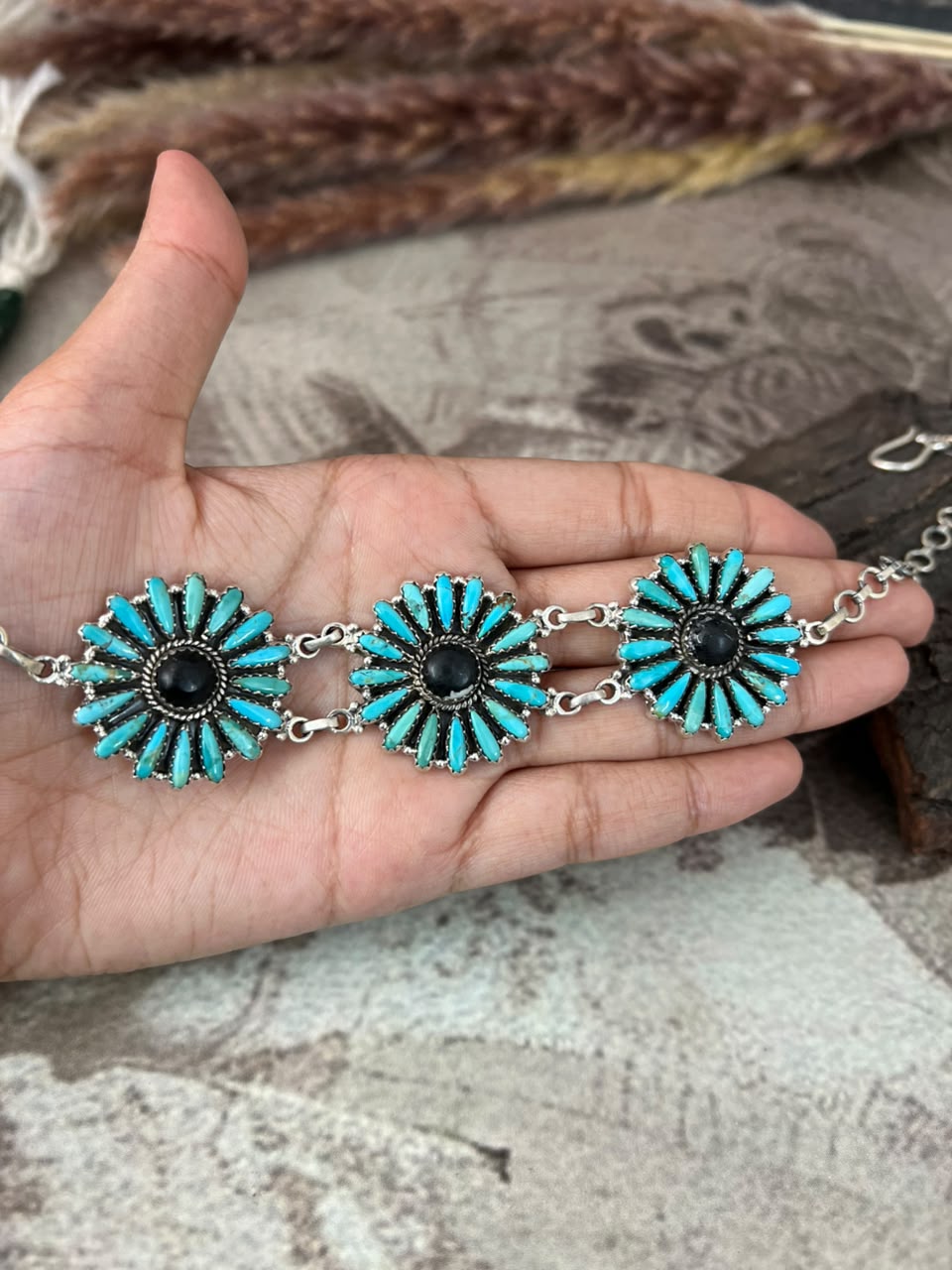 Handmade Sterling Silver Kingman Turquoise with White Buffalo Choker Necklace Signed Nizhoni