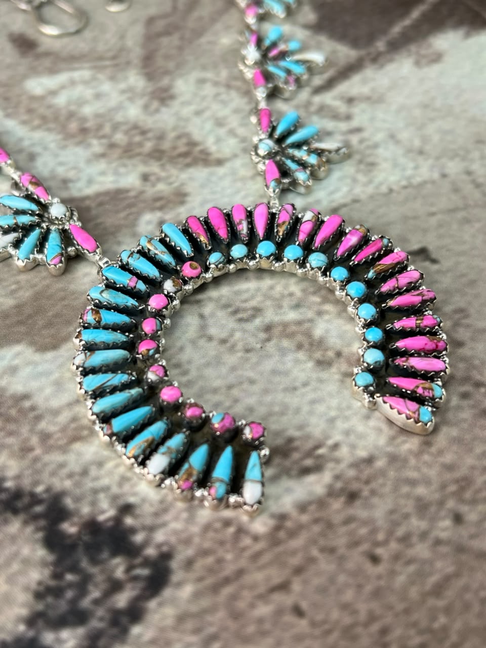 Handmade Sterling Silver Cotton Candy Naja Necklace Signed Nizhoni