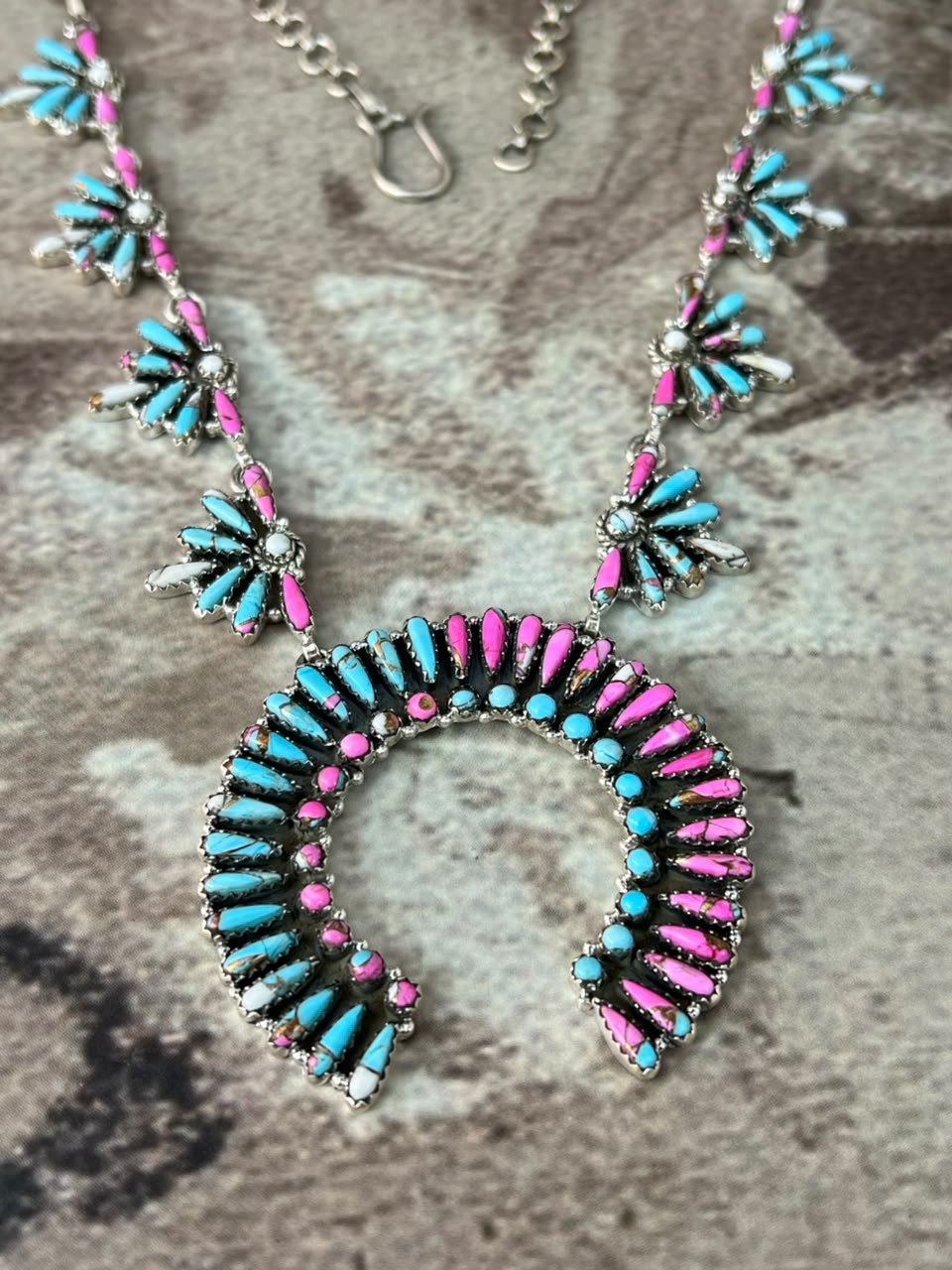 Handmade Sterling Silver Cotton Candy Naja Necklace Signed Nizhoni