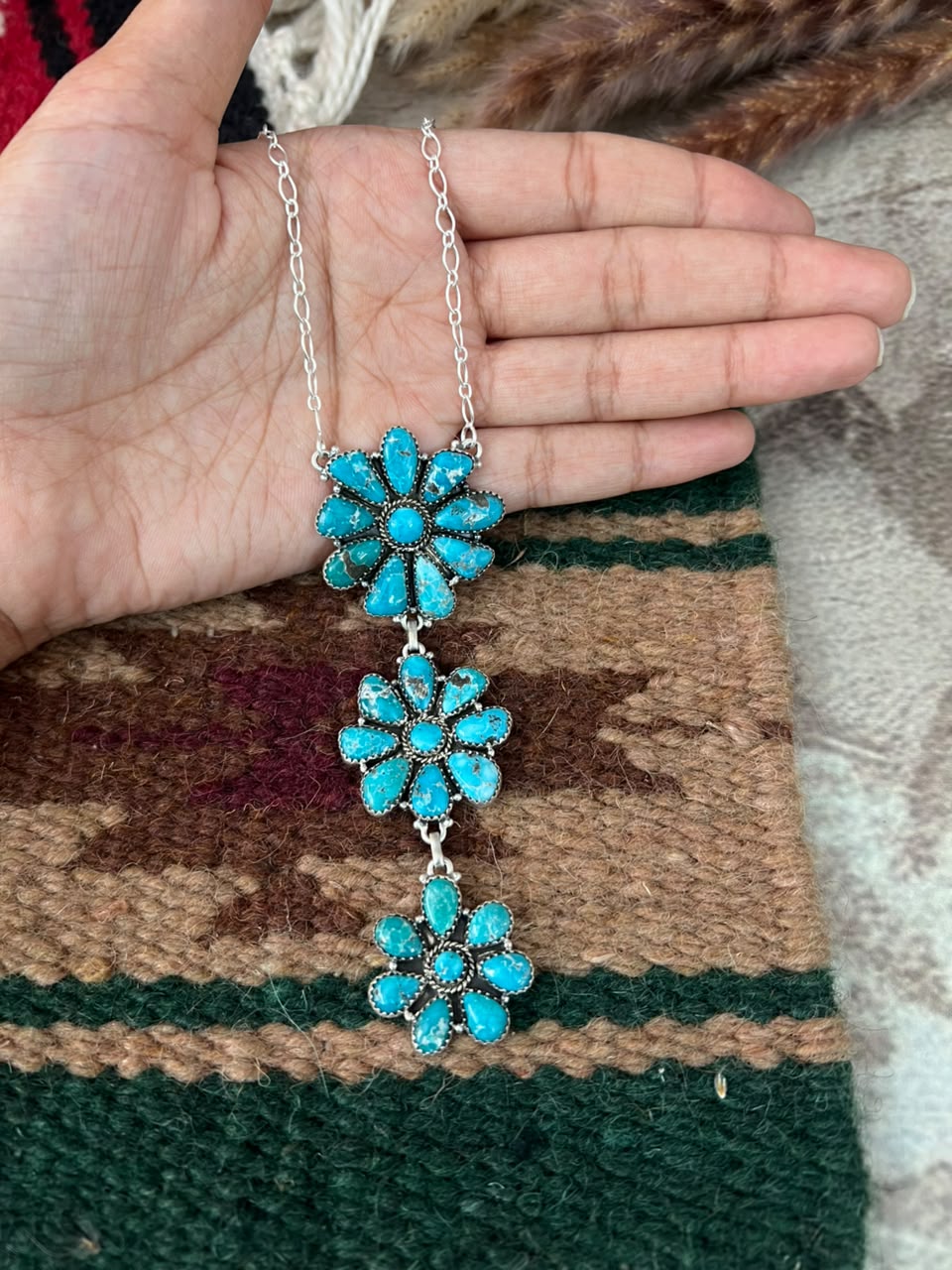 Handmade Sterling Silver White Water Turquoise Necklace Signed Nizhoni