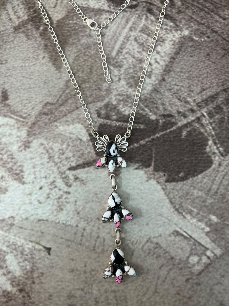 Handmade Sterling Silver Cotton Candy with White Buffalo Necklace Signed Nizhoni