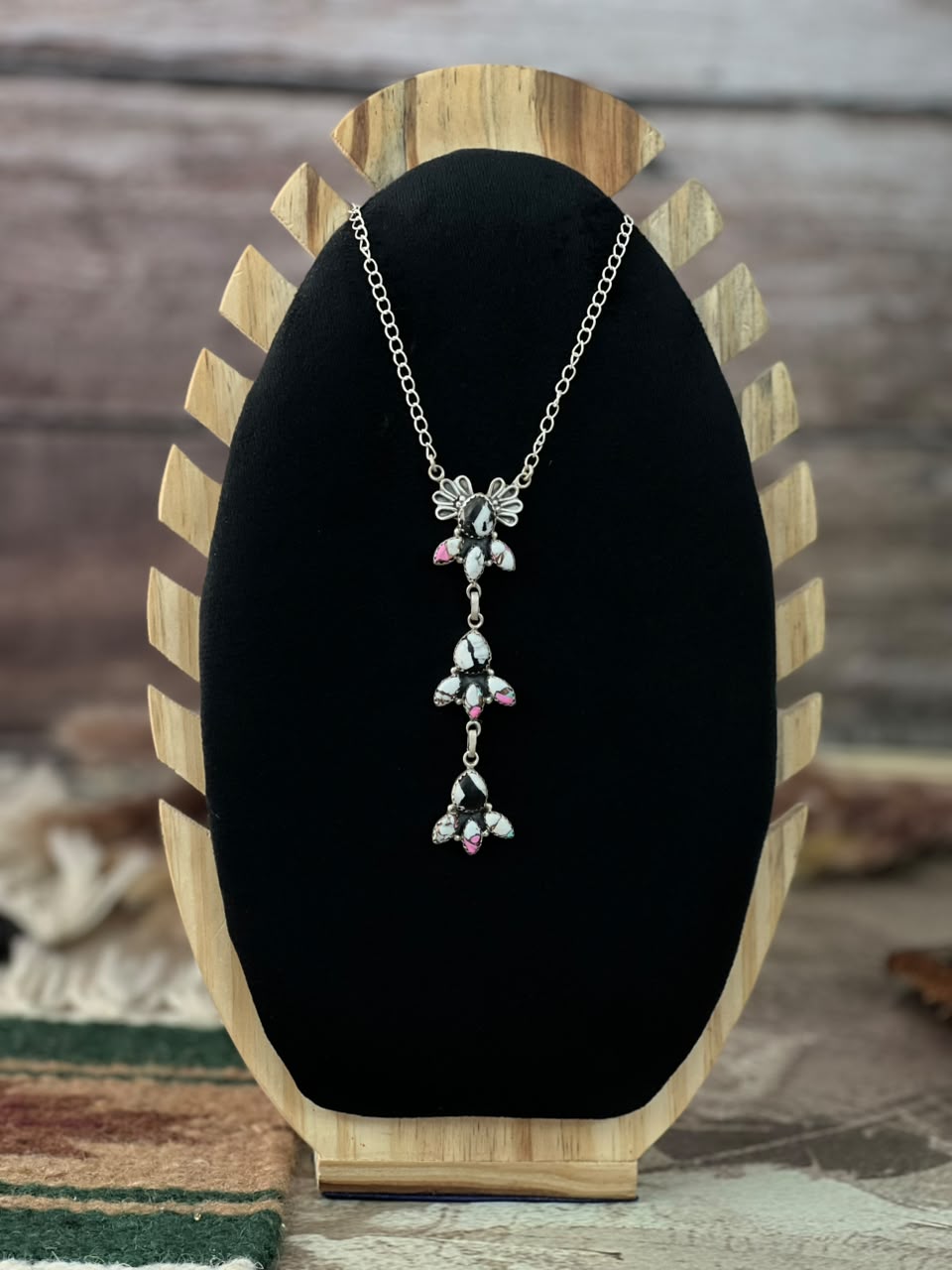 Handmade Sterling Silver Cotton Candy with White Buffalo Necklace Signed Nizhoni