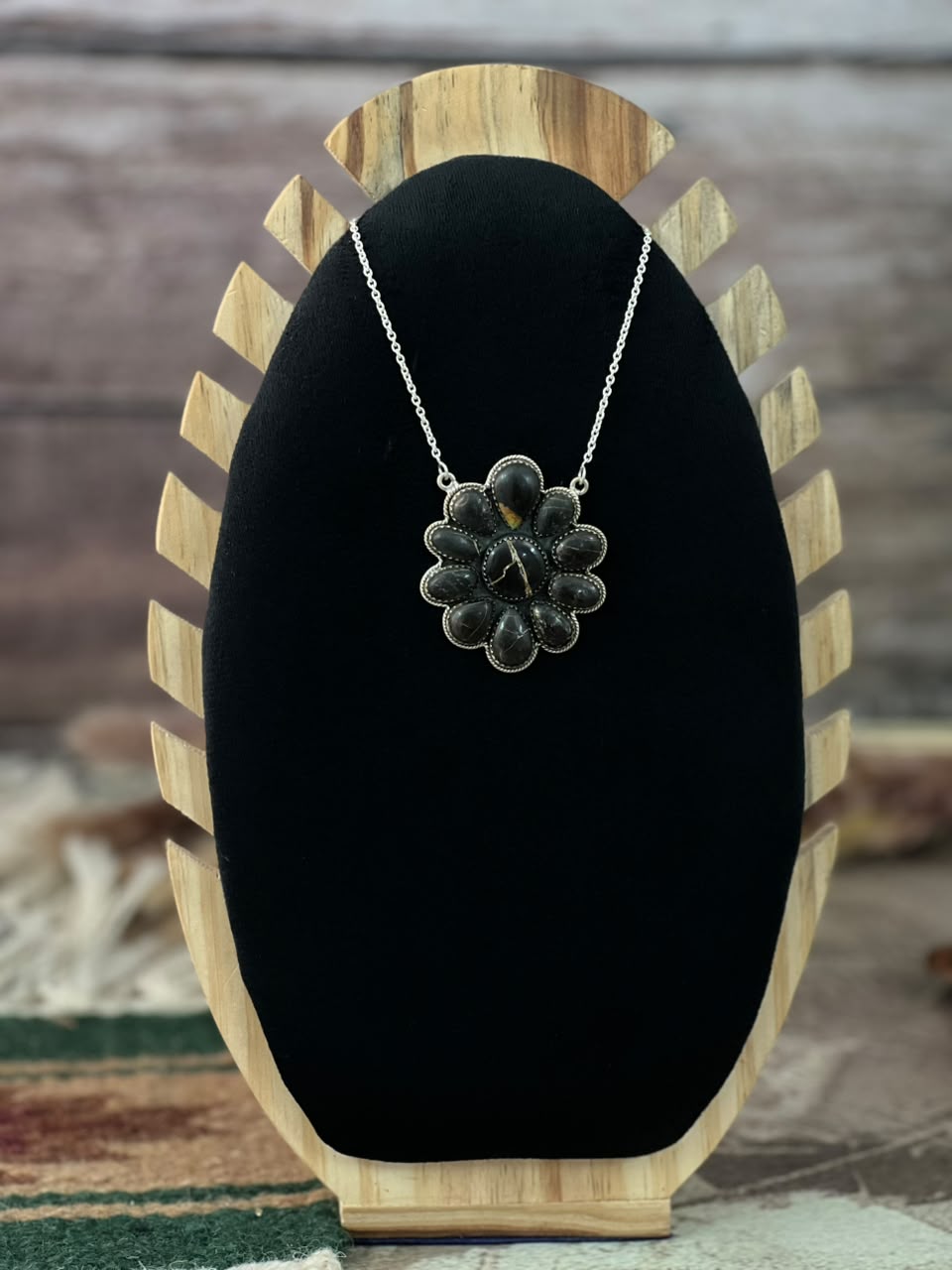 Handmade Sterling Silver Blackjack Turquoise Necklace Signed Nizhoni