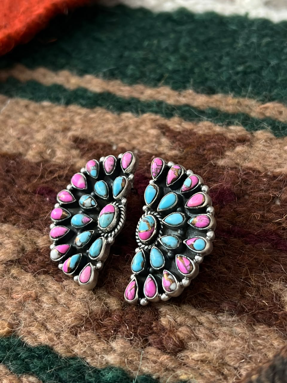 Handmade Sterling Silver Cotton Candy Post Studs Earrings Signed Nizhoni