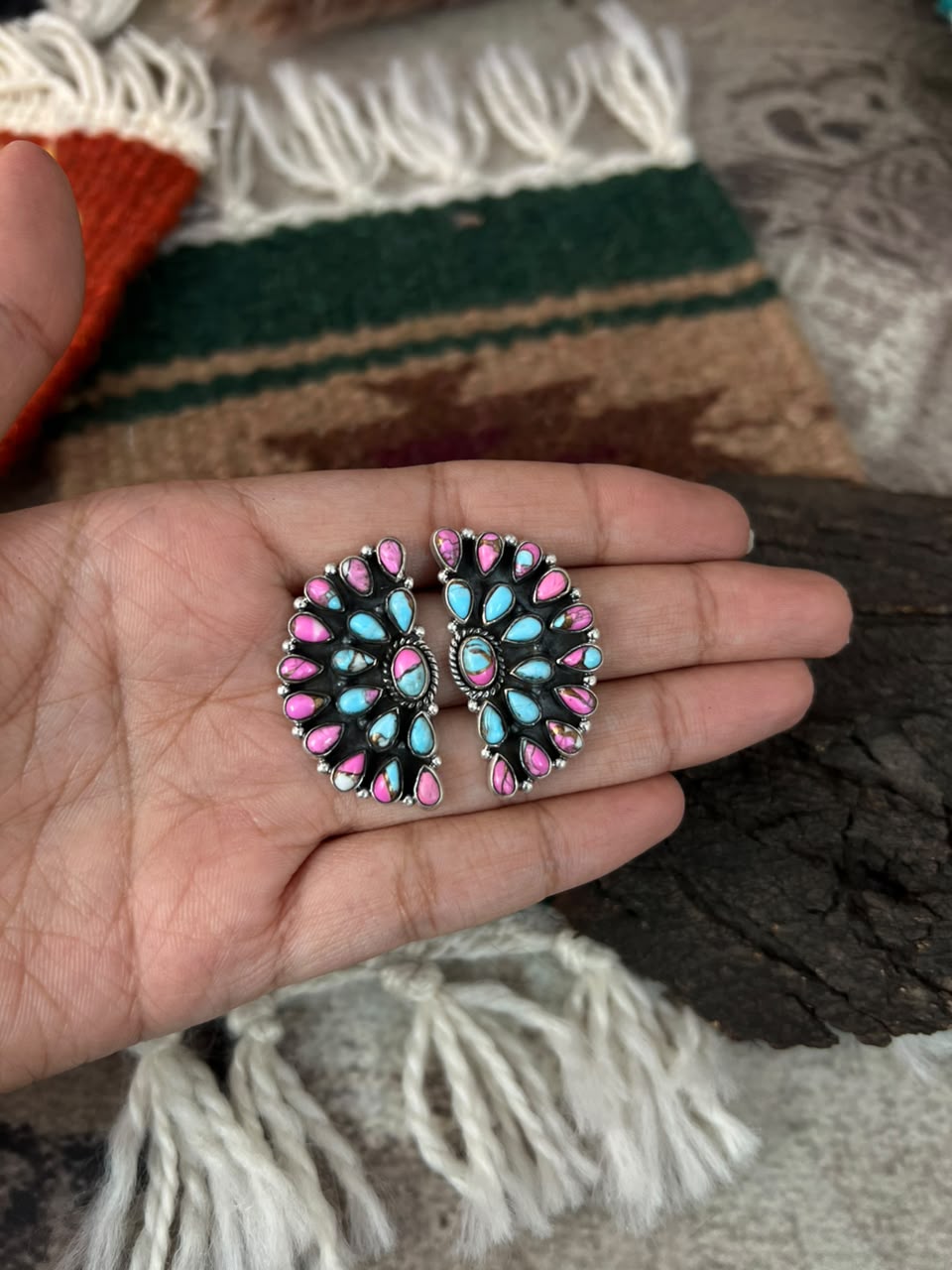 Handmade Sterling Silver Cotton Candy Post Studs Earrings Signed Nizhoni