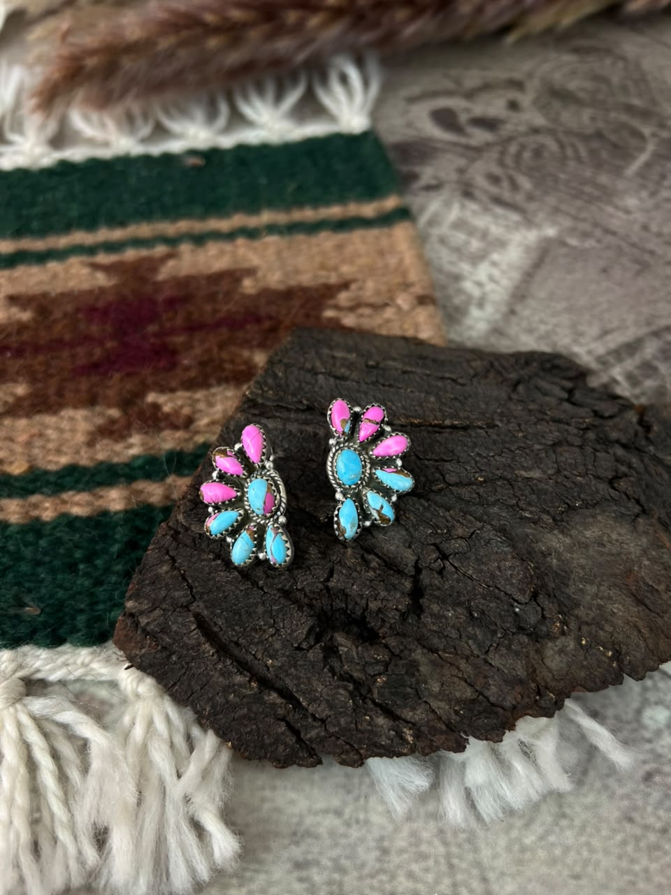 Handmade Sterling Silver Cotton Candy Post Studs Earrings Signed Nizhoni
