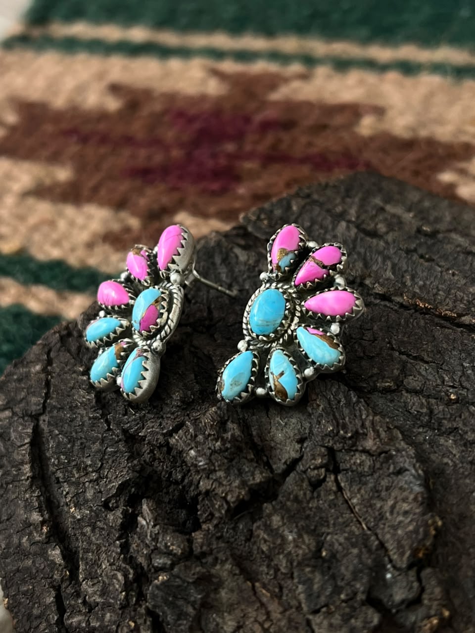 Handmade Sterling Silver Cotton Candy Post Studs Earrings Signed Nizhoni